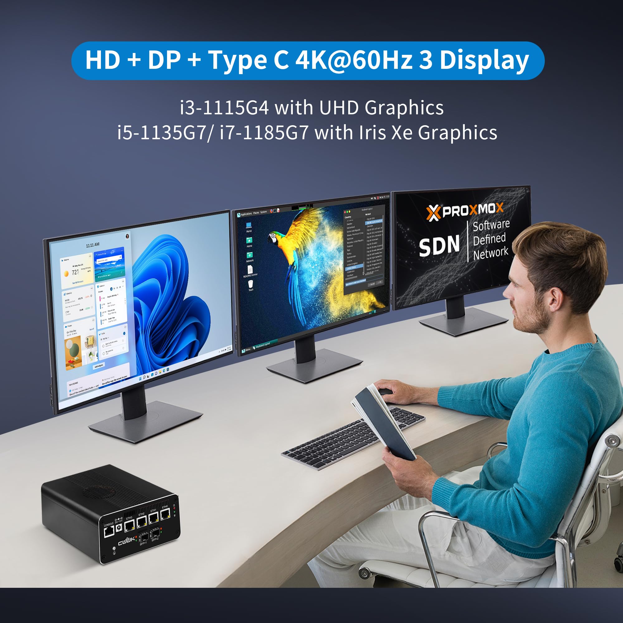 CWWK Mini PC Firewall Appliance Core i5-1135G7, 2 x 10GbE SFP+ Mini Computer mit 4 x i226-V 2.5GbE LAN, S5 OPNsense Micro PC Barebone NO RAM/SSD/OS, 4K 3-Display, USB-C, AES-NI
