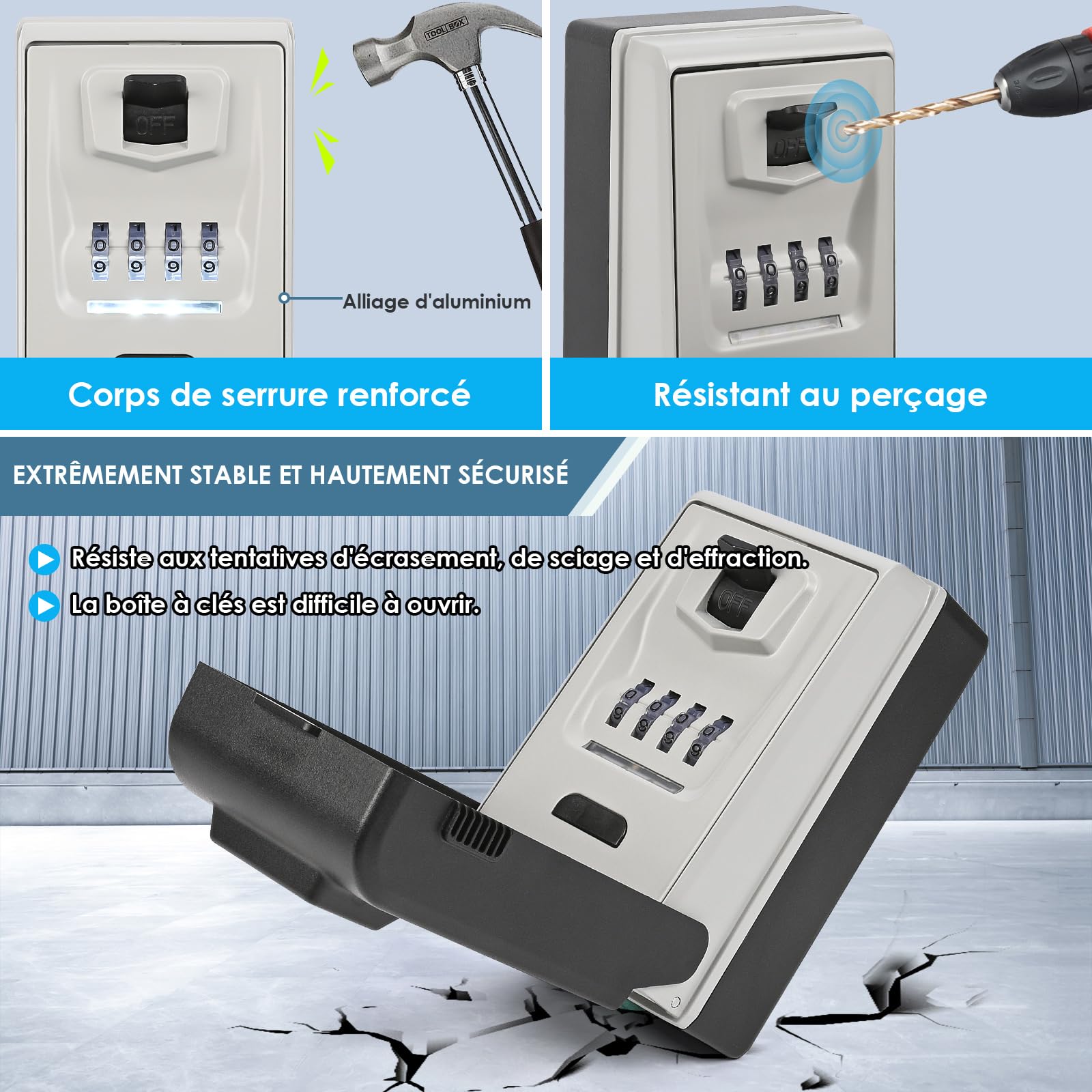 Boîte à Clés avec Code & Éclairage – Boite A Clef Murale sécurisée en Alliage d’Aluminium, étanche & résistante aux intempéries – Boite A Clefs Securisee Exterieur pour Maison, Garage & Bureau