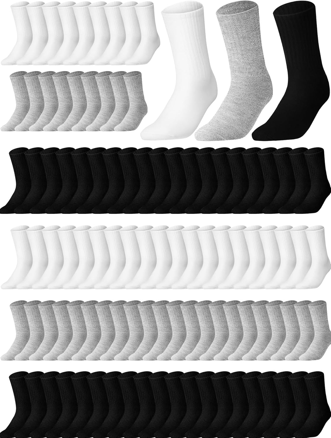 120 Pairs Solid Color Sock Bulk Cotton Crew Sock for Men Women Athletic Casual for Homeless Adult