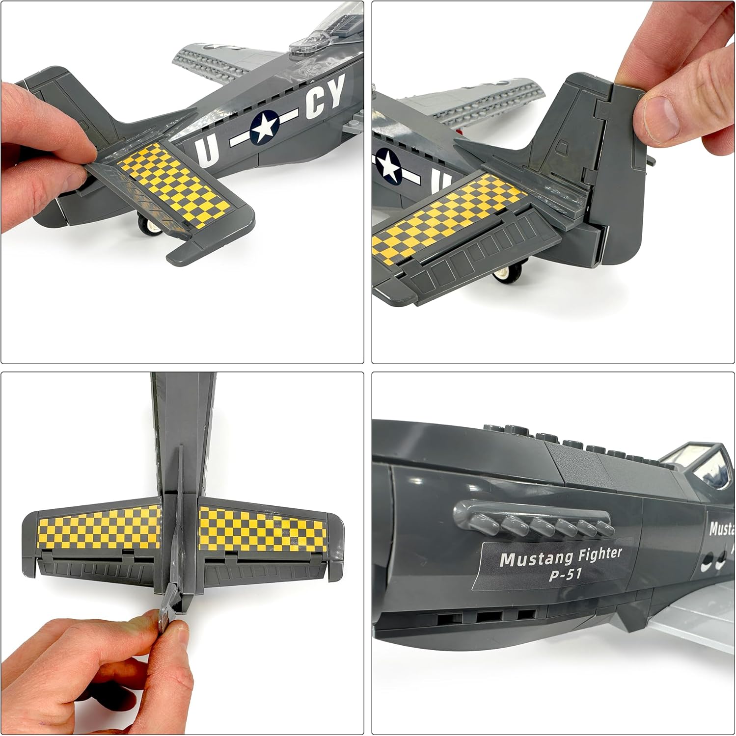 General Jim's WWII US P-51 Mustang Historical Fighter Plane Brick Building Blocks Set, 258 Pieces, 1:25 Scale, Spinning Propeller, Adjustable Flaps, Compatible with Major Brick Brands, GJ-P51