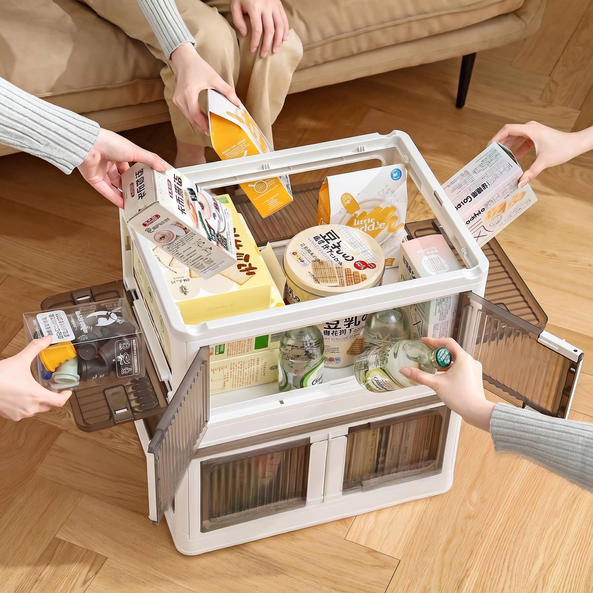 Well Home Caja de almacenamiento plegable multifuncional en color Blanco 2 Niveles, 140L por Nivel, 280 L en Total
