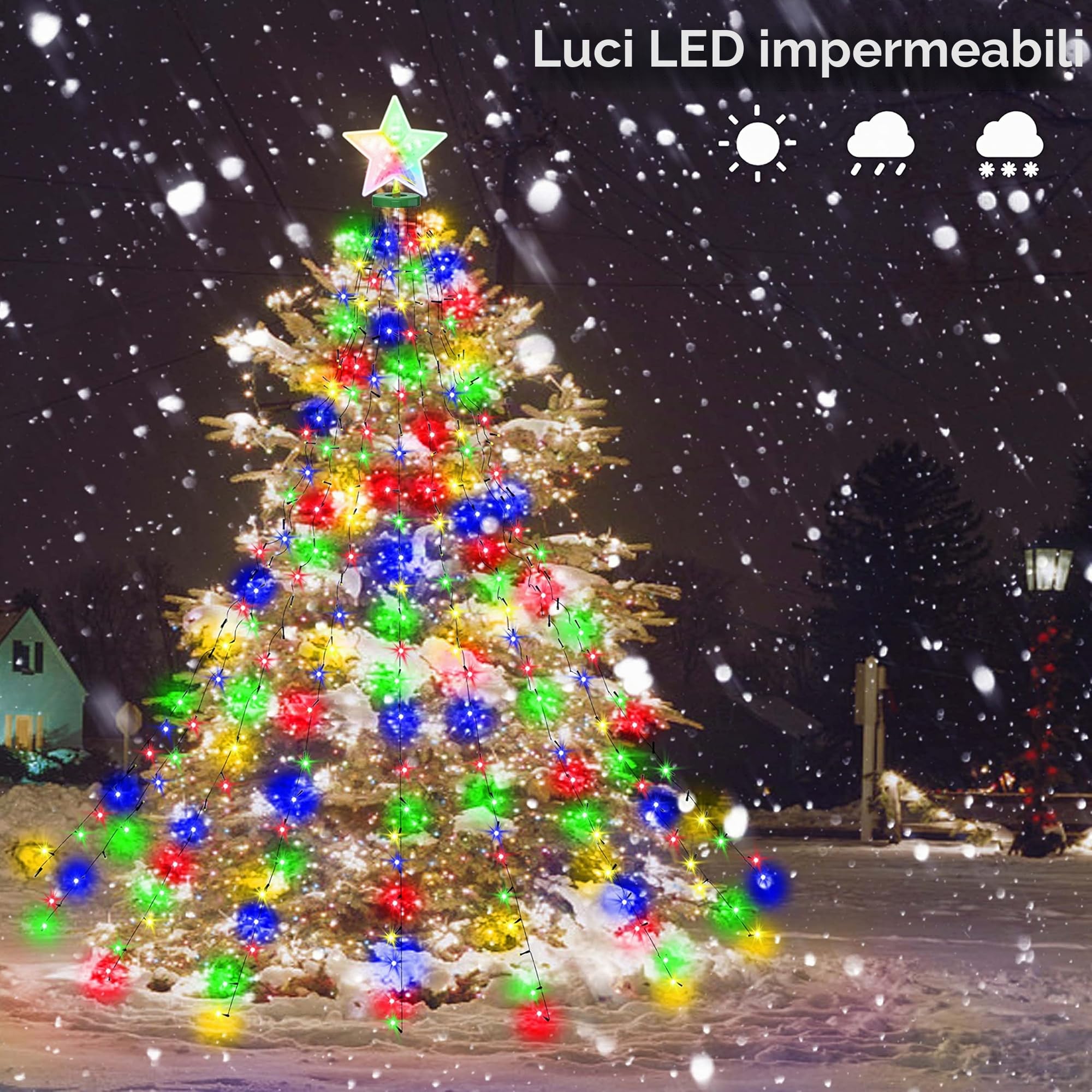 aneeway Luci per Albero di Natale con Stelle Multicolore,2M*16Catene Luminose dell' Albero Natale 410LED Luci Albero di Natale Anelli Ghirlanda Luminose Impermeabile per Albero Natale Esterno Interno