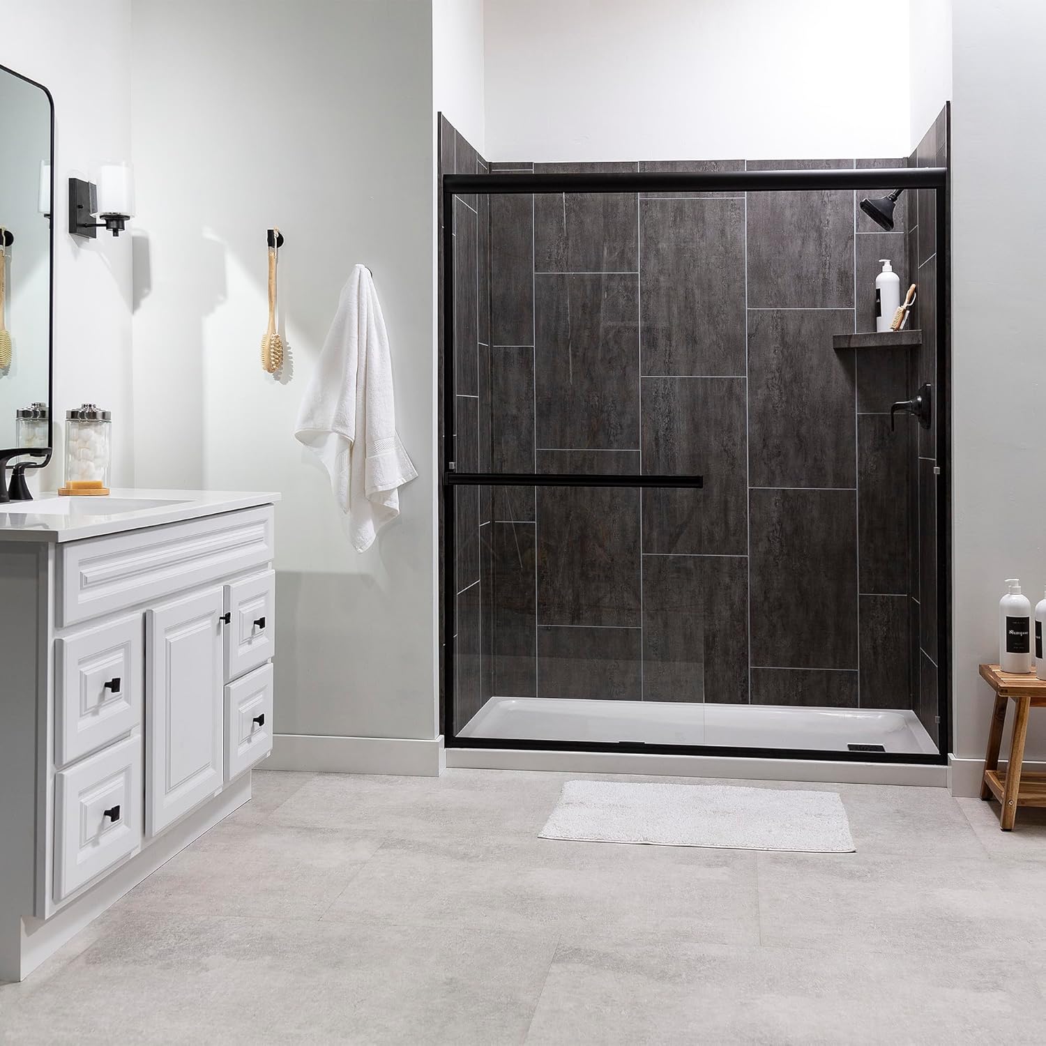Palisade Vinyl Waterproof Corner Shower Shelf in Ashen Slate