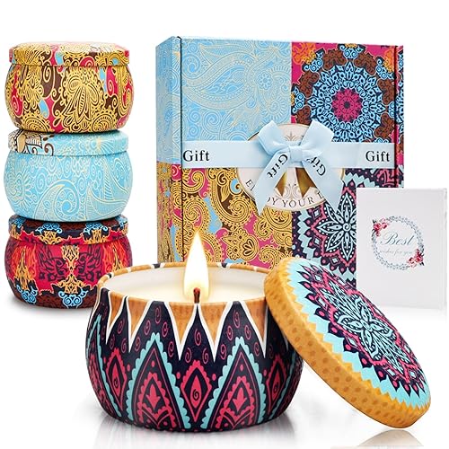 Weihnachtsgeschenke für Frauen und Männer 4x125g Duftkerzen Geschenkset Kerzen Set mit Schöne Box aus Sojawachs für Mama,Frau,Freundin,Eltern,Freunde,Kollegen zu Weihnachten als Kleine Mitbringsel - 4er X5.65unzen