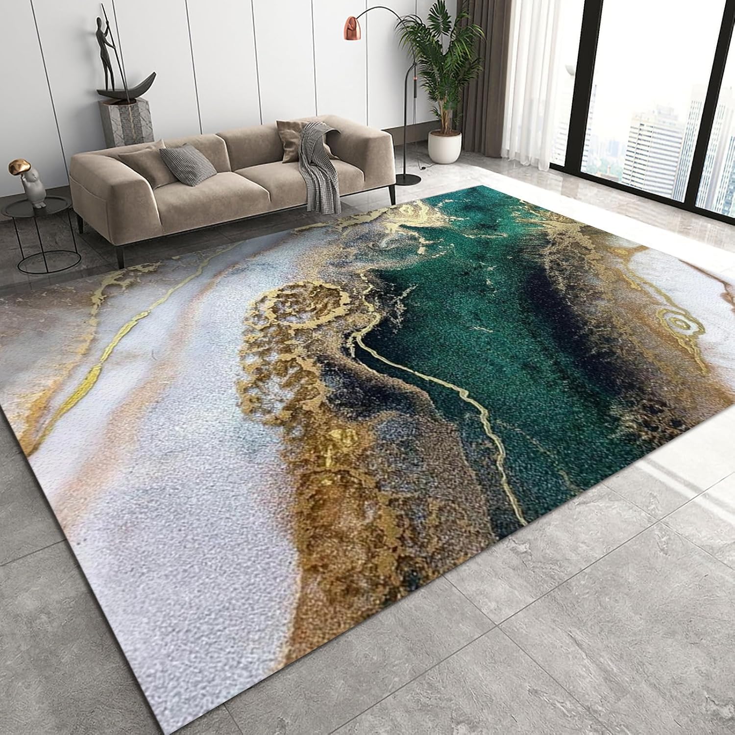Tapis chambre et salon texture marbre abstrait 3D flanelle paillasson antidérapant