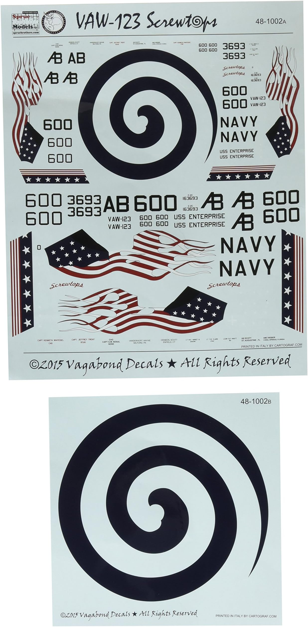 VGB481002 1:48 & 1:72 E-2C Hawkeye VAW-123 Screwtops [WATERSLIDE Decal Sheet]