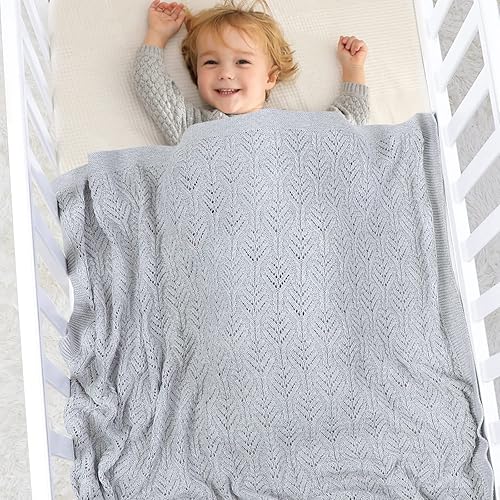 Miniatura 4 de Mantas celulares para bebés, 100% algodón, suave, transpirable, para niños y niñas, 40 x 30 pulgadas, color gris