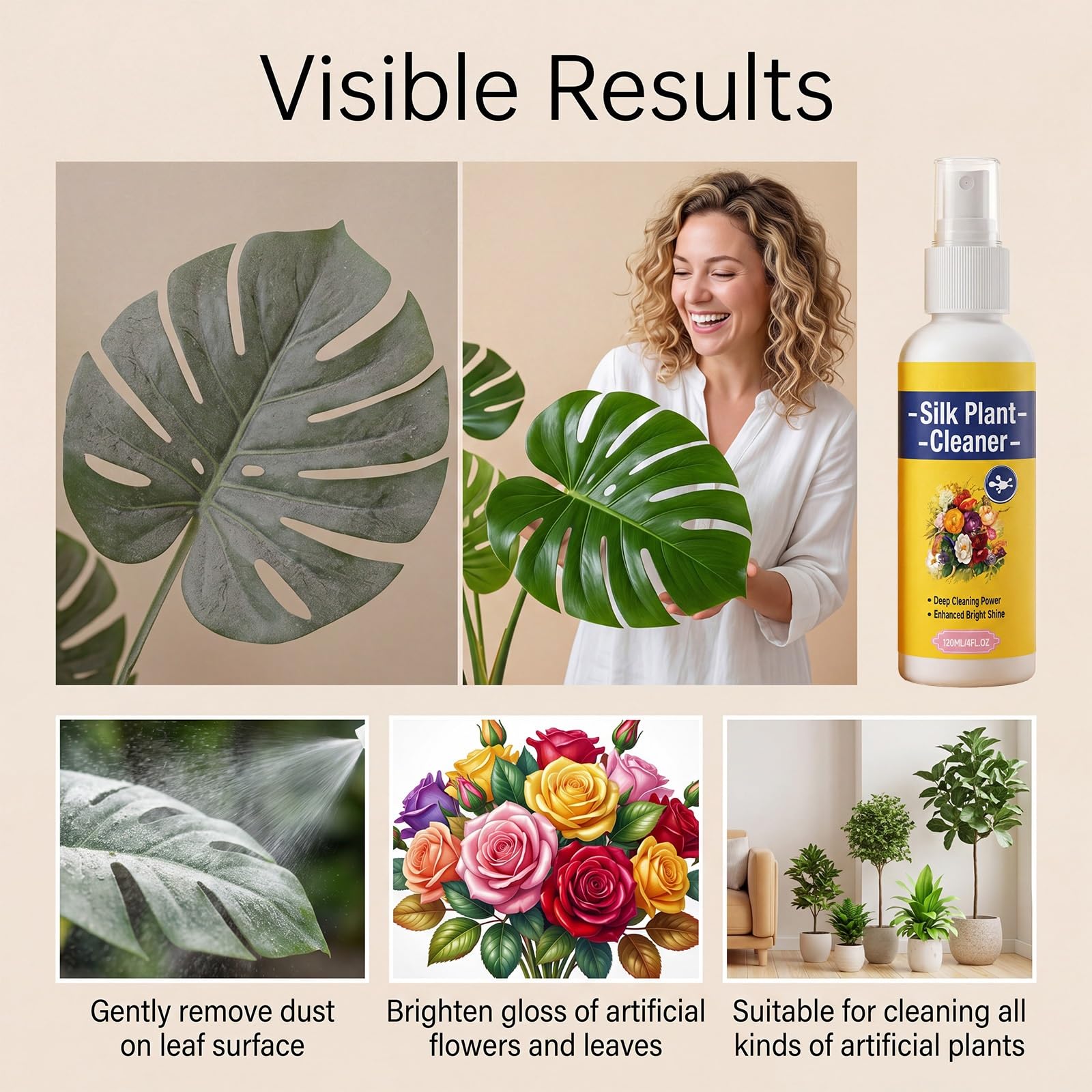 Künstliche Pflanze Blume Reiniger, Seide Blume Reiniger Spray kein wischen, Blatt Glanz Spray für Zimmerpflanzen, geeignet für künstliche Pflanzen und Blumen 120ml (8pcs)