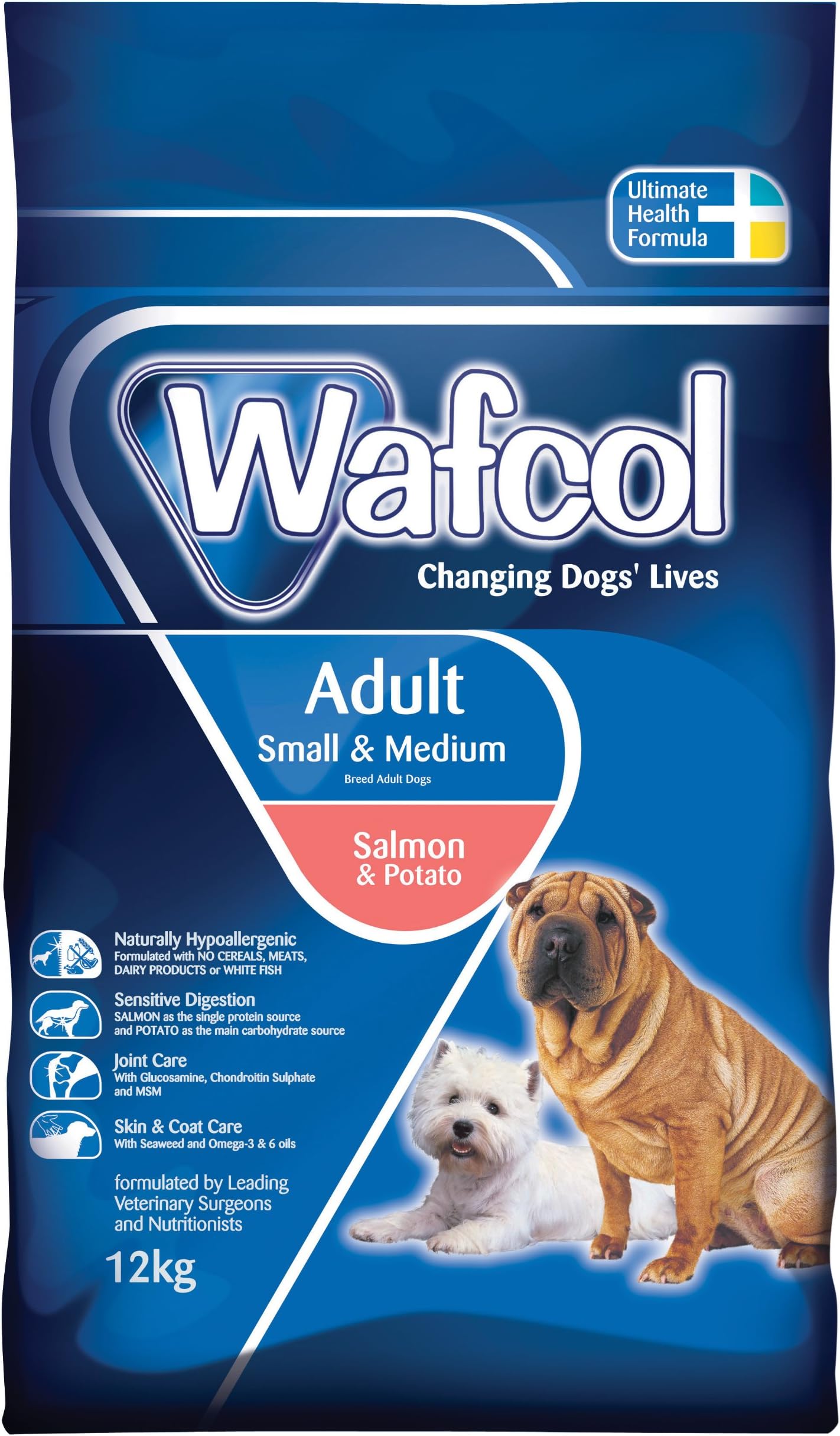 WAFCOL Adult Sensitive Dog Food - Salmon & Potato - Grain Free Dog Food for Small and Medium Breeds - 12 kg Pack, transparent