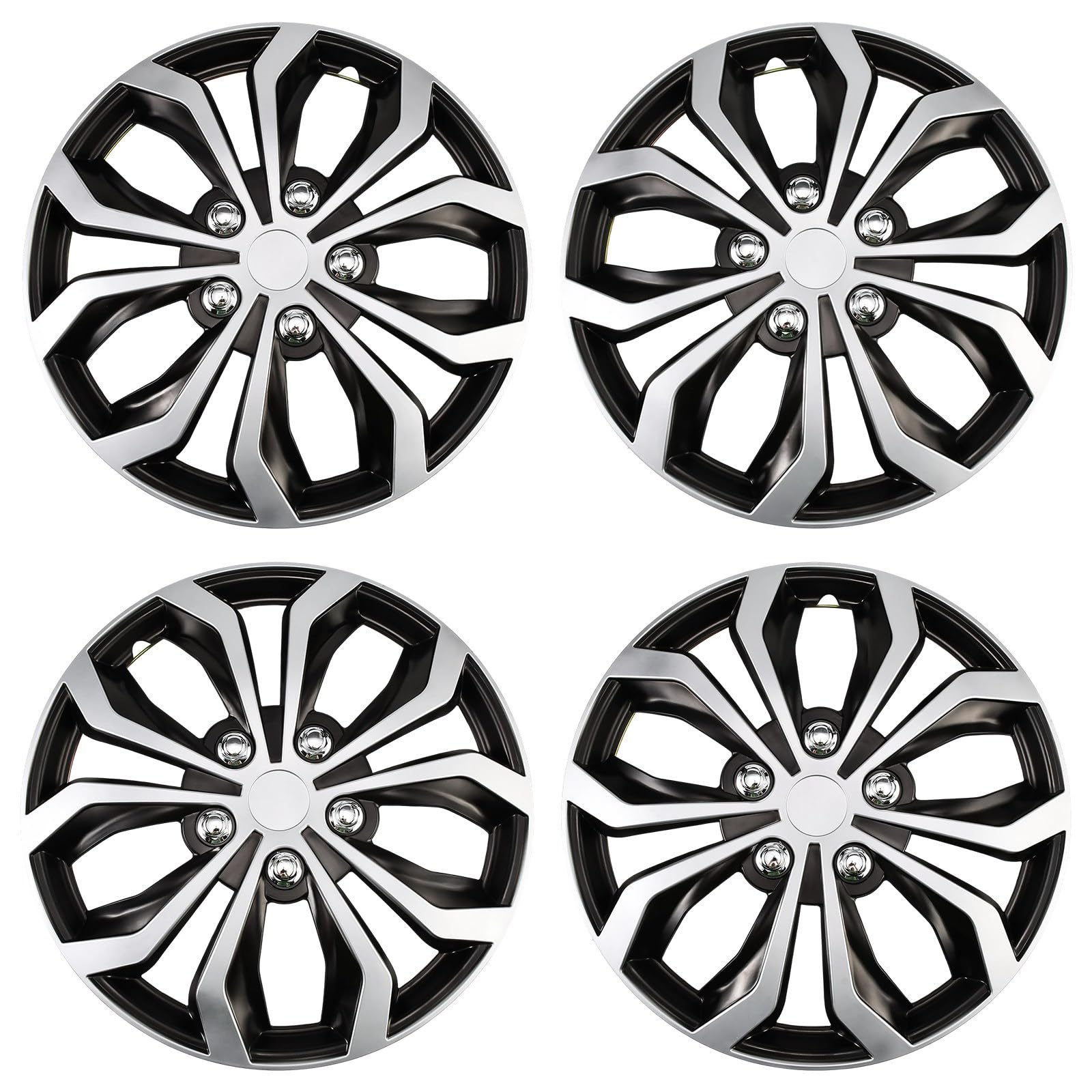16 inch Hubcaps Set of 4, Silver with Black Wheel Covers, Universal ABS Snap-On Hub Caps for 16" Wheels, Car SUV Truck Wheel Rim Covers, Car Replacement Exterior Accessories