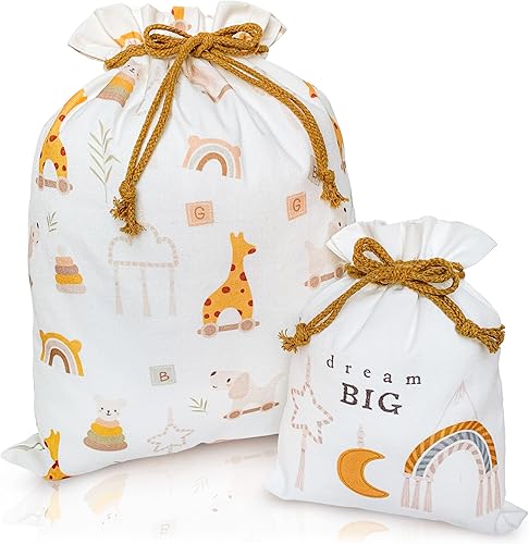 Bolsas de regalo con cordón de recogida y nudo, 20 pulgadas, grandes, 12 pulgadas, pequeñas, lona de alta calidad, envoltura de tela reutilizable