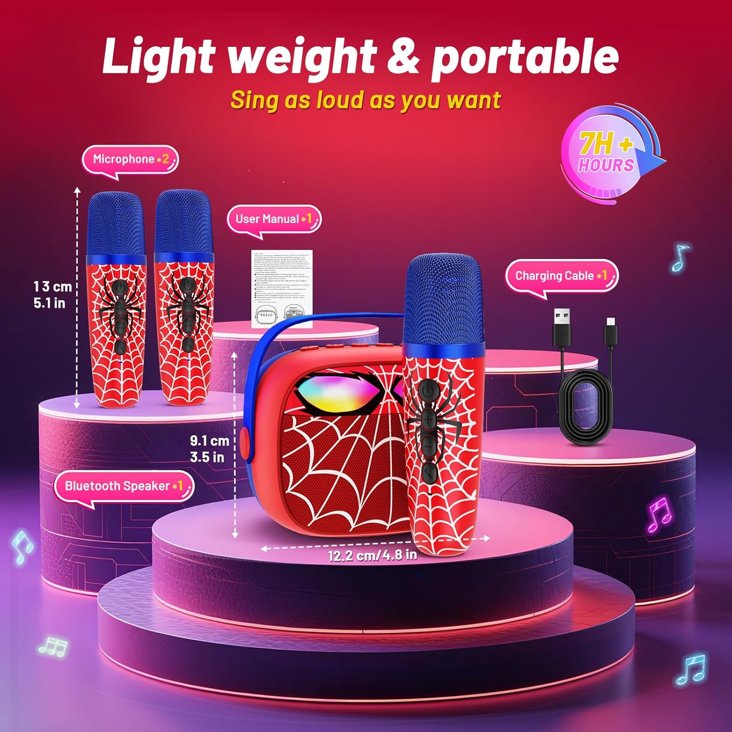 Mini Karaoke Machine for Kids,5 Voice Effects - Portable Bluetooth Speaker with 2 Wireless Mics LED Lights for Boys Girls Ages 3-12| Kids Karaoke Machine Birthday Gift Toy for Singing,Party & Play - Image 6