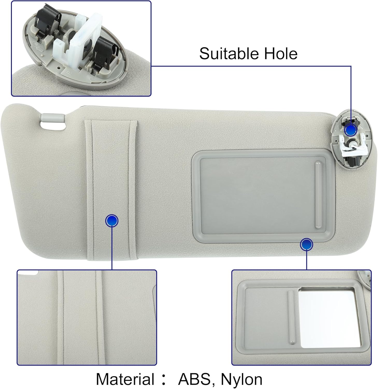 X AUTOHAUX Right Passenger Side Sun Visor Gray with Wire with Lights 74310-06770-B0 for Toyota Camry 2007-2011