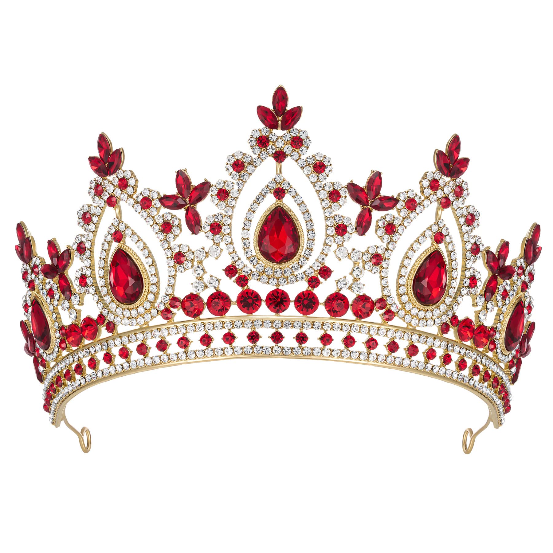 SWEETV Red Queen Crown for Women, Wedding Tiara for Bride, Gold Princess Tiara, Quinceanera Pageant Crown Diadem, Crystal Headpiece for Birthday Prom Pageant Halloween