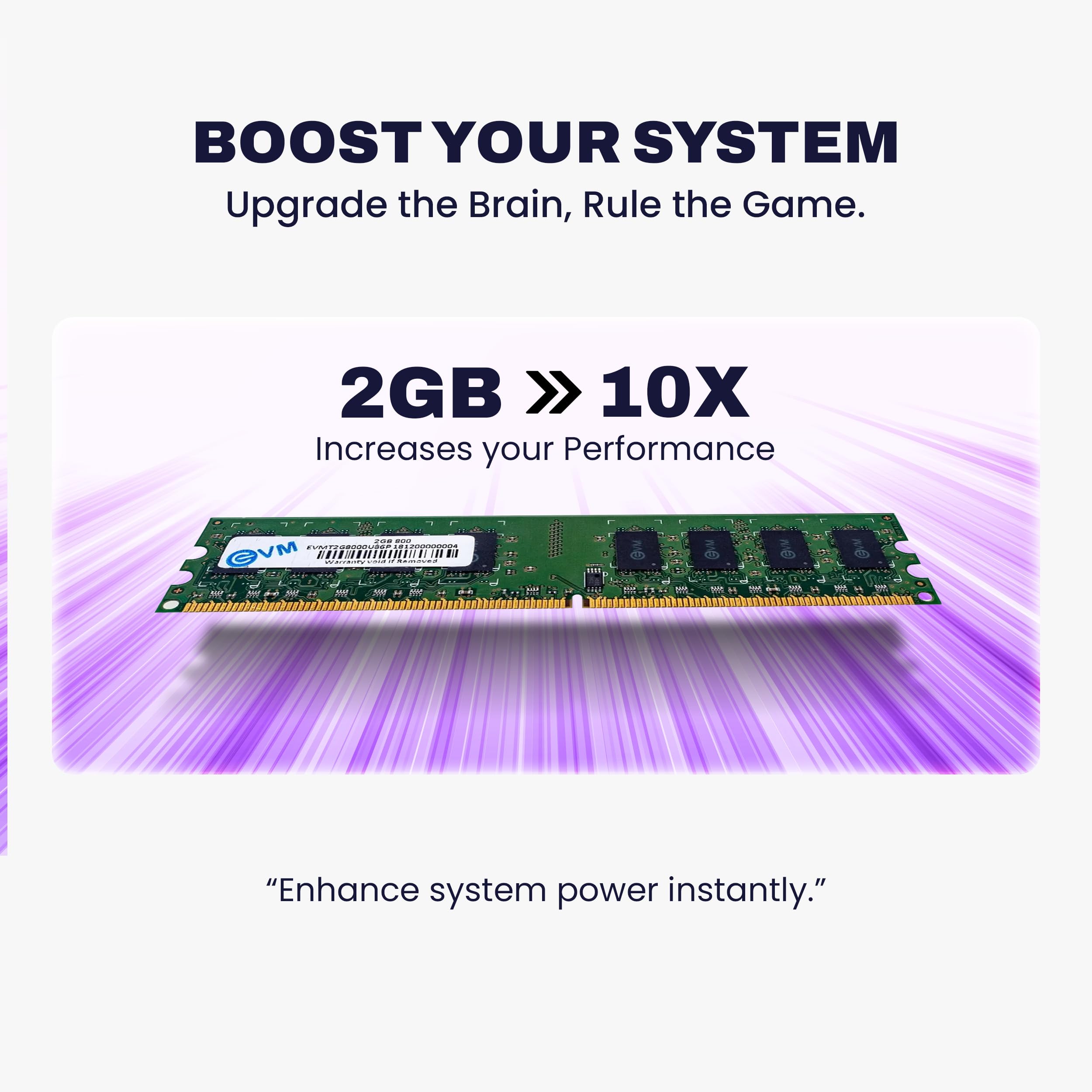 EVM 2GB DDR2 Desktop RAM Memory | 800MHz | PC2-6400 | Long-DIMM | 240-Pin | CL5 | 1.8V Low Voltage | Single Channel | Intel & AMD Compatible | Stable Performance | 10 Year Warranty (EVMT2G8000U86P) — Amazon image 3