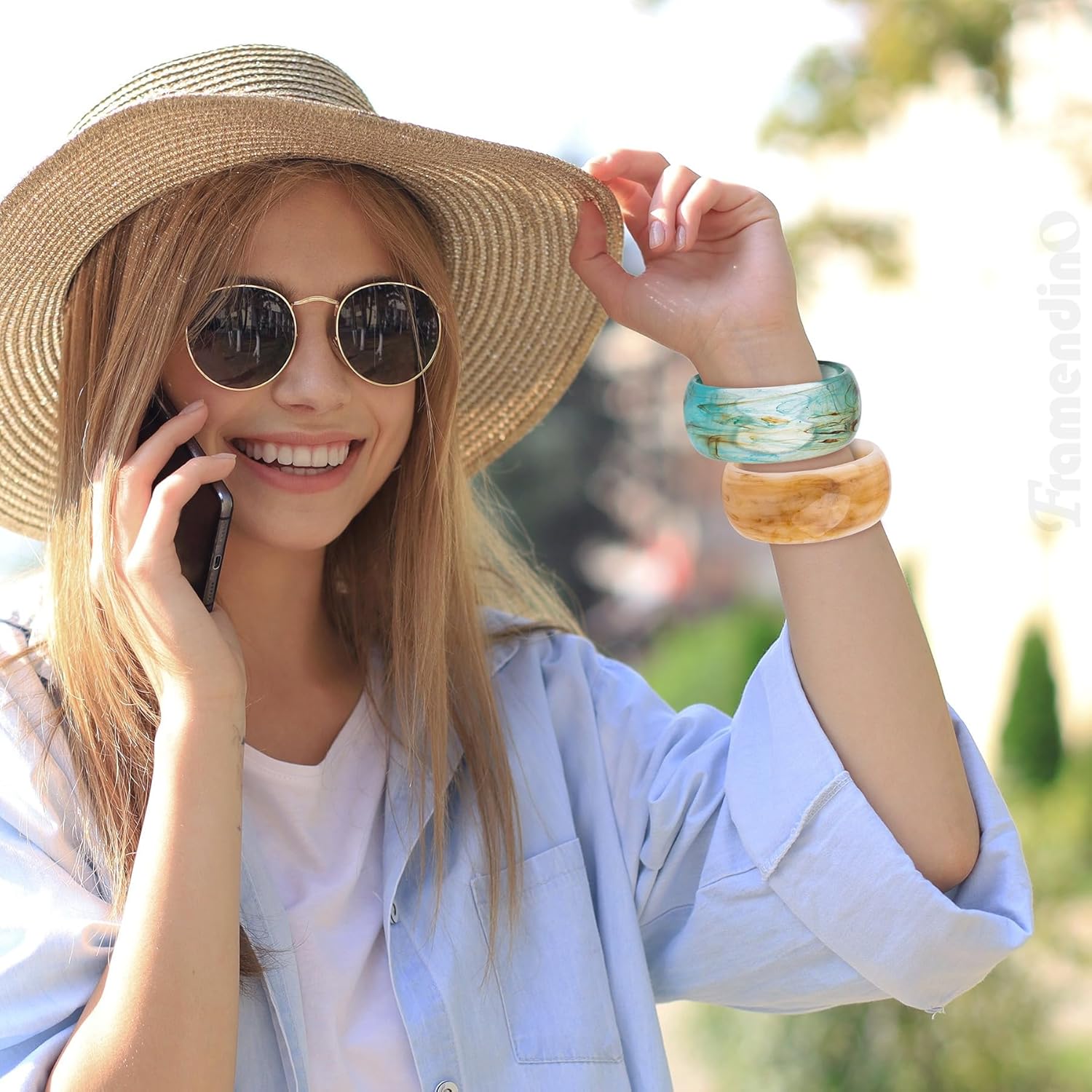 Framendino, 4 Pack Round Bangle Bracelets Acrylic Bracelet Colorful Resin Wide Wristbands Geometric Plastic Bracelets for Women - Image 7