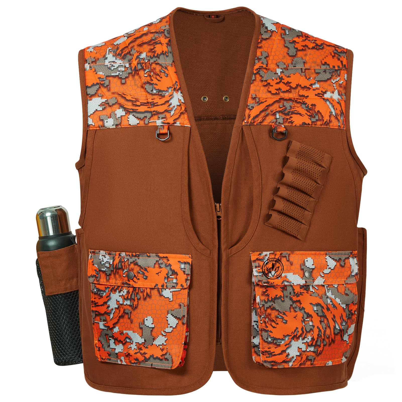 BASSDASH Upland FV11 - Gilet da caccia per uccelli, impermeabile, con tasche multiple, marrone/arancione, da uomo e donna