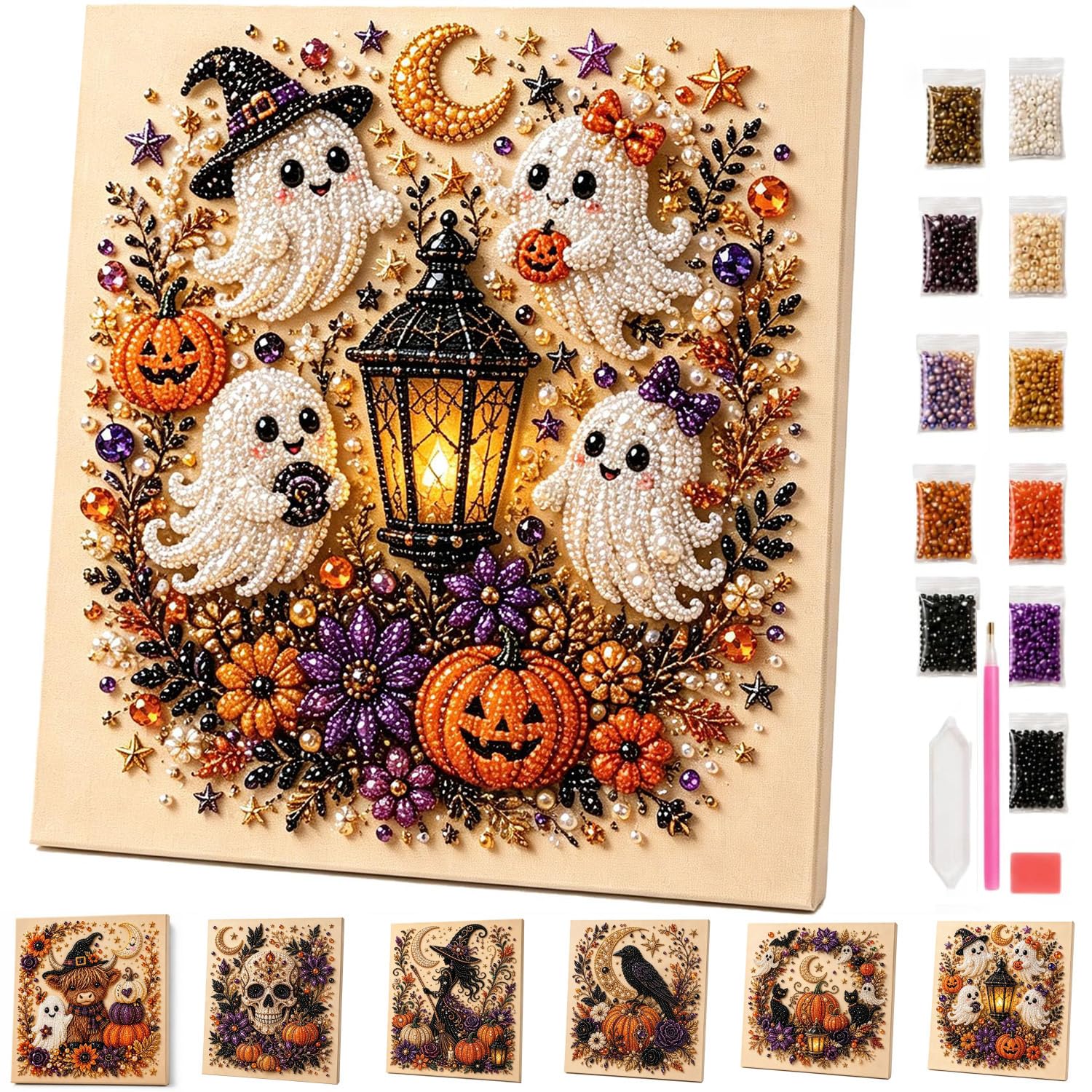 ByteCraft Halloween Ghost Pearl Diamond Art DIY Kit, Spooky Cute 3D Pearl Diamond Painting Crafts Kits for Adults, Beginner DIY Fall Home Decor Wall Art, Beginner DIY Seasonal Party Gift (Ghost) — image 1
