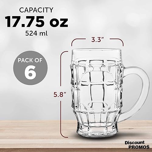 Miniatura 5 de DISCOUNT PROMOS Juego de 6 tazas de cerveza de vidrio con hoyuelos de 17.75 pulgadas, paquete a granel, utensilios de bar, ideales para festivales