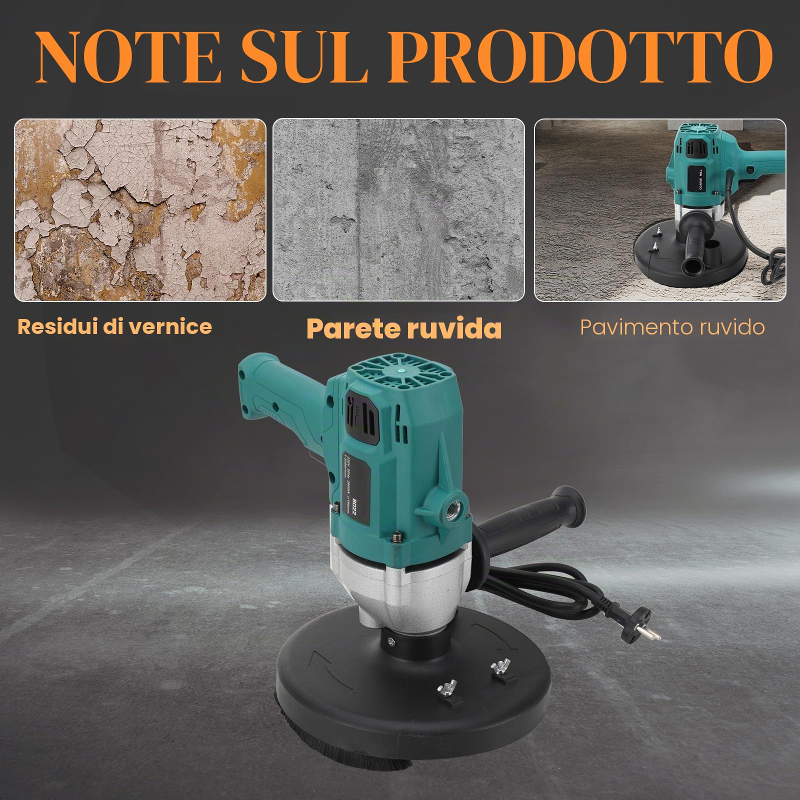 Smerigliatrice per cemento e calcestruzzo, 2600 W, 3000 giri/min, fresatrice e fresa per calcestruzzo, 180 mm, per lucidatura di pareti in cemento