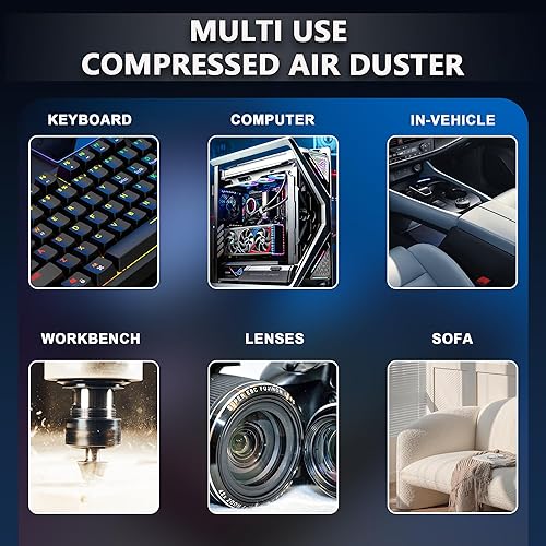 Miniatura 7 de Plumero de aire eléctrico  Plumero de aire comprimido de 130,000 rpm, soplador de secado a chorro ajustable de 3 engranajes, lata reutilizable para