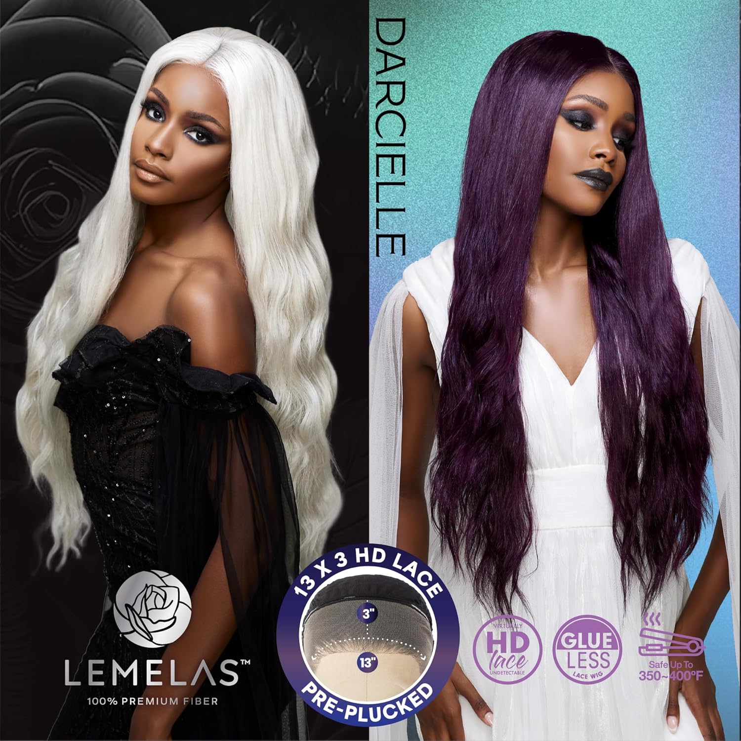 Sensationnel Lemelas 13x3 Lace Wig - Darcielle Lacefrontal Glueless Synthetic with Natural Density Preplucked Hairline (SHADOWPLUM)