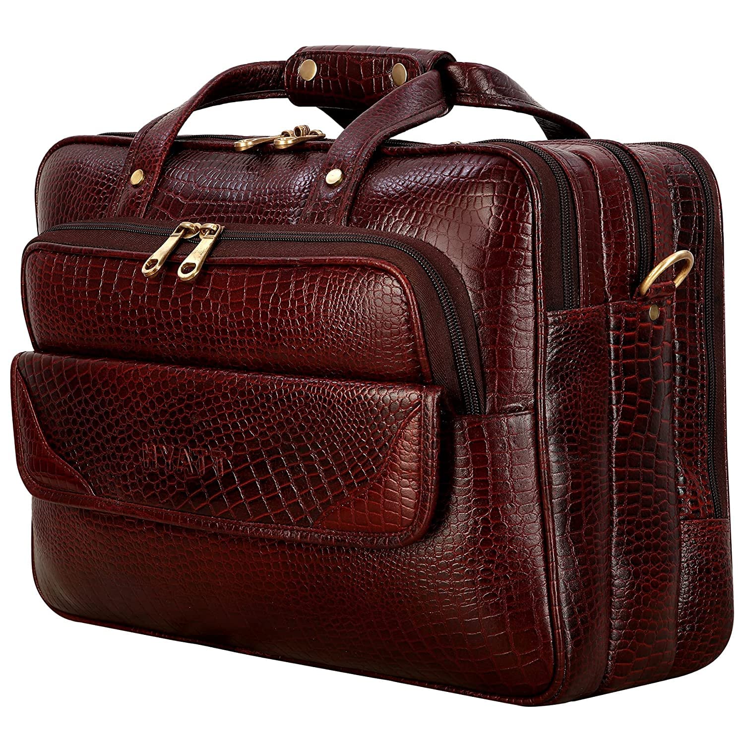 Men's Leather Laptop Briefcase Bags (15.6 Inch, Brown, Dimension- H-14 x L-16 x W-6 Inch | Weight- 1.2 kg/1200 GR)