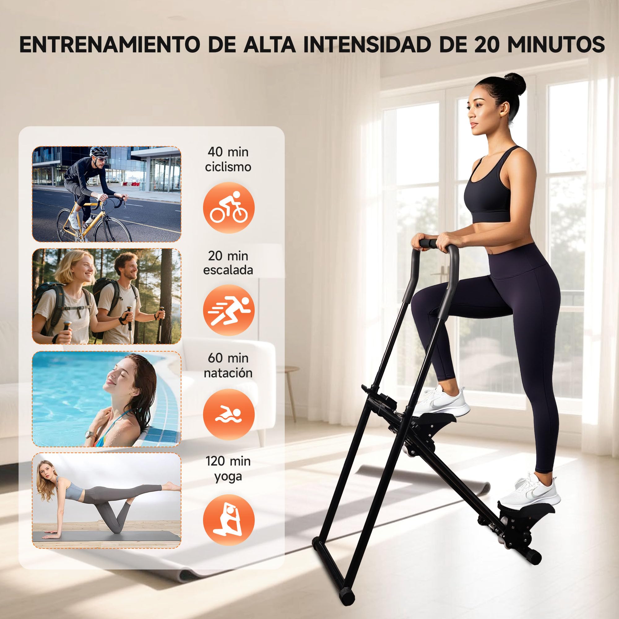Escalador de Fitness Plegable, Capacidad 150 kg, Stepper Vertical Plegable para Gimnasio con Pantalla LCD con Manillar y Pedales Antideslizantes, Escalador de Fitness para Entrenamiento en Casa