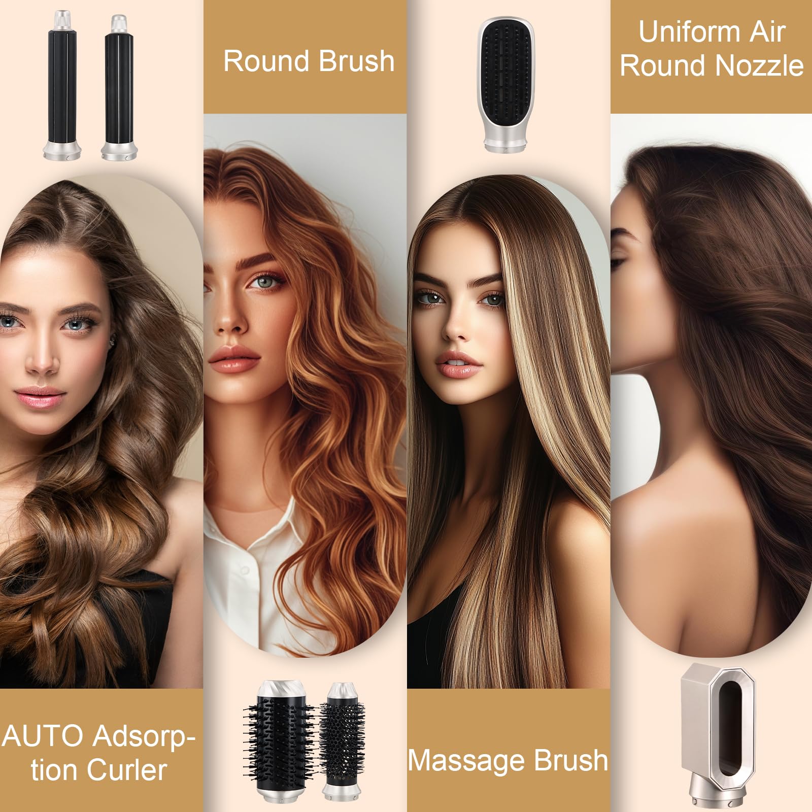 Air Styler 6 in 1,Spazzola Asciugacapelli Multifunzione,Ferro Arricciacapelli ad aria Calda,3 Temperature,Spazzola Ad Aria Calda,con 6 accessori,Accessori per Styling Liscio,Onde,Ricci