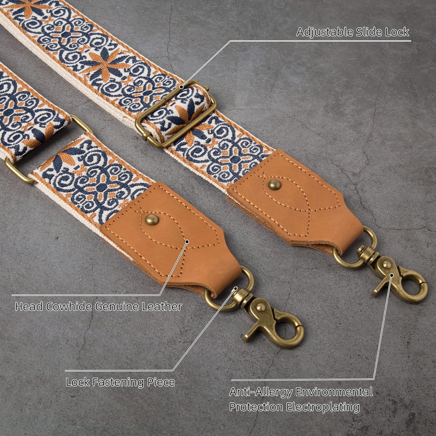 KamostarX Purse Strap,Purse Strap Replacement Crossbody Wide Shoulder Strap Handbag Canvas Belts Guitar Straps Adjustable (Vintage Duotone Snowflake) - Image 4