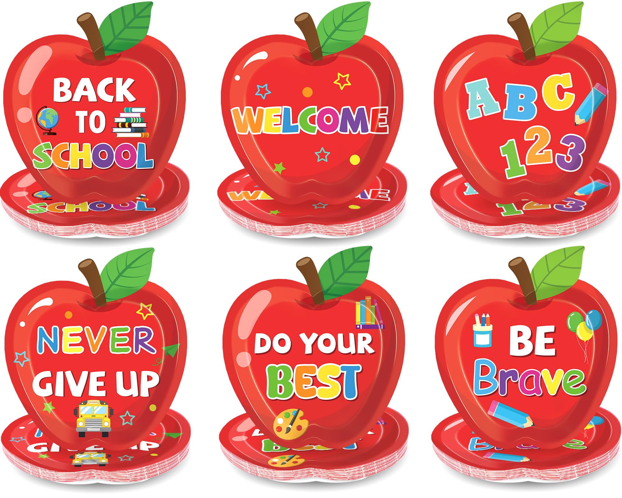 60PCS Back to School Red Apple Paper Plates First Day of School Apple Shape Disposable Tableware Dinnerware Red Apples Party Supplies for Teacher Appreciation Kindergarten Preschool Table Decoration