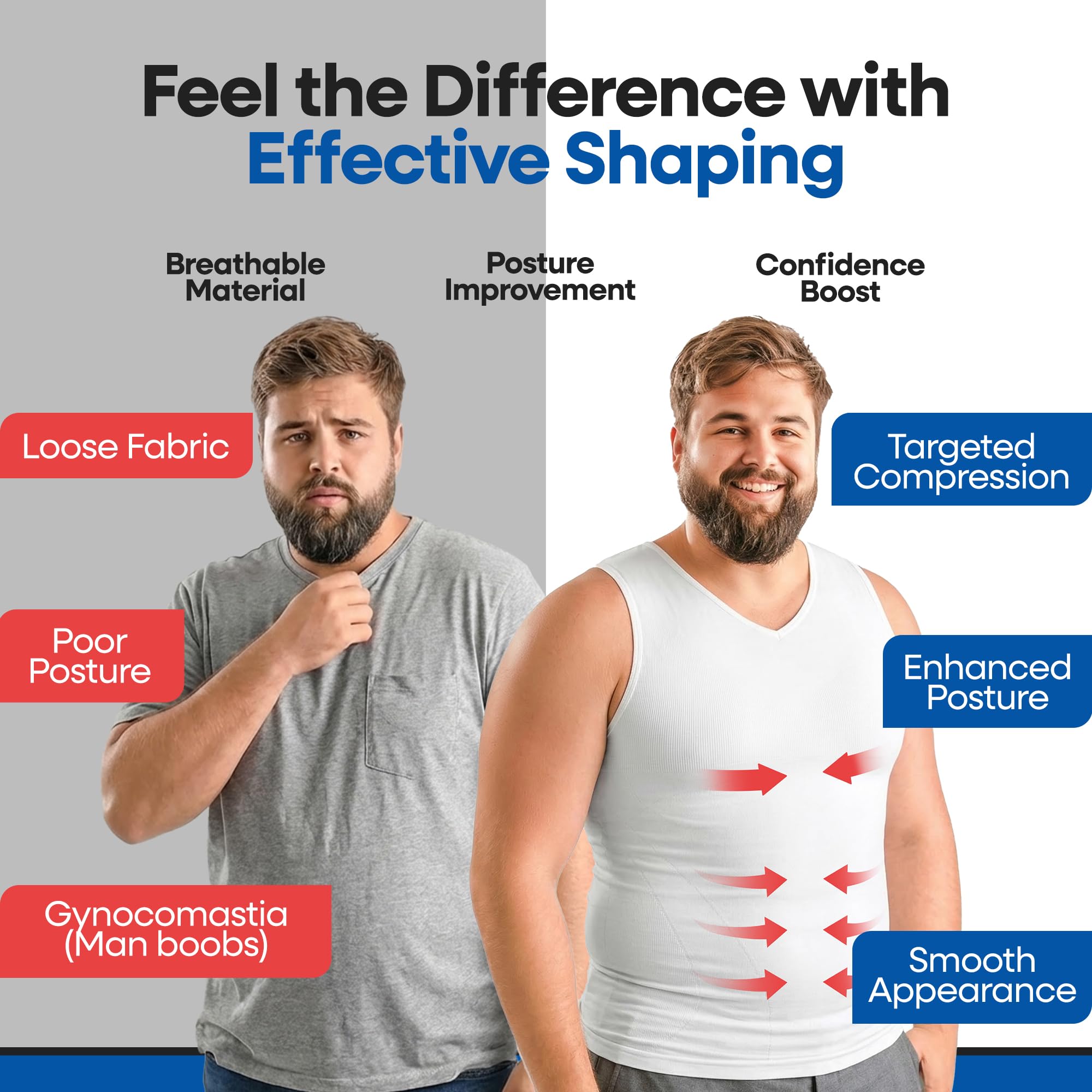 Mens Compression Shirt Slimming Shapewear | V Neck Gynecomastia Compression Shirts for Men | Body Shaper Undershirt Tank Top - 4