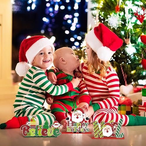 Miniatura 5 de 6 piezas de decoración de mesa de Navidad, muñeco de nieve de madera, Papá Noel, centro de mesa de Navidad, reno, Noel Joy Believe Merry Christmas