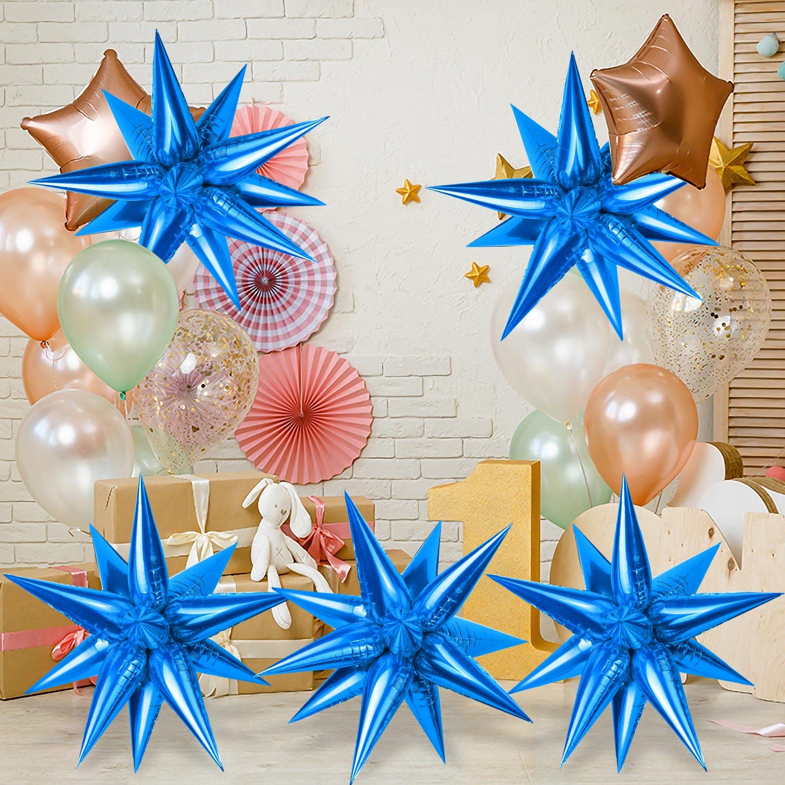 60 Pcs Black Star Balloons Explosion - 12 Point Foil Cone Magic Starburst For Party Backdrops, Weddings & Birthdays