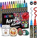 Betem 24 Colors Dual Tip Acrylic Paint Pens Markers, Premium Acrylic Paint Markers Stocking Stuffers for Rock, Wood, Fabric, Glass, Canvas, Ceramic, Christmas Gifts for Teens DIY Crafts Art Supplies