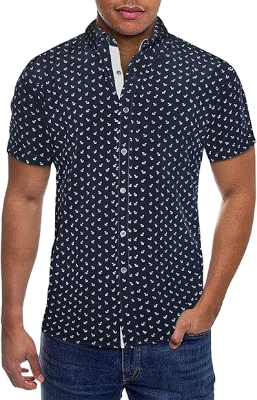 ETHANOL Mens Slim Fit Short Sleeve Button Down Polo Tech Stretch Printed  Oxford Shirt : Amazon.ca: Clothing, Shoes & Accessories