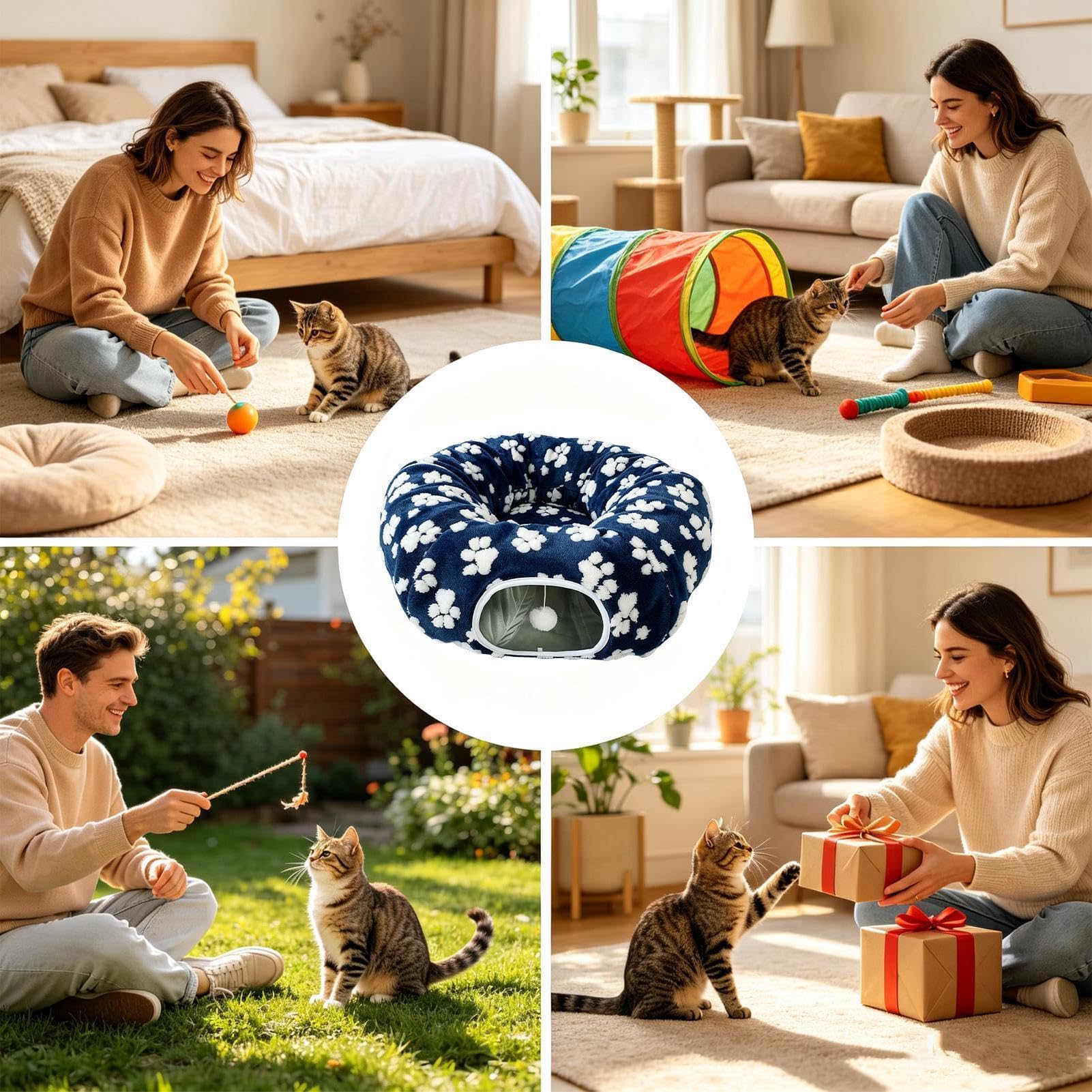 Generisch Donut para gatos, gran comodidad lavable con pelota de juego | Cueva para gatos Donut Cachorro Cama para Cachorros Conejo Mascotas Interior Piso Hogar Salón Dormitorio Balcón Esquina