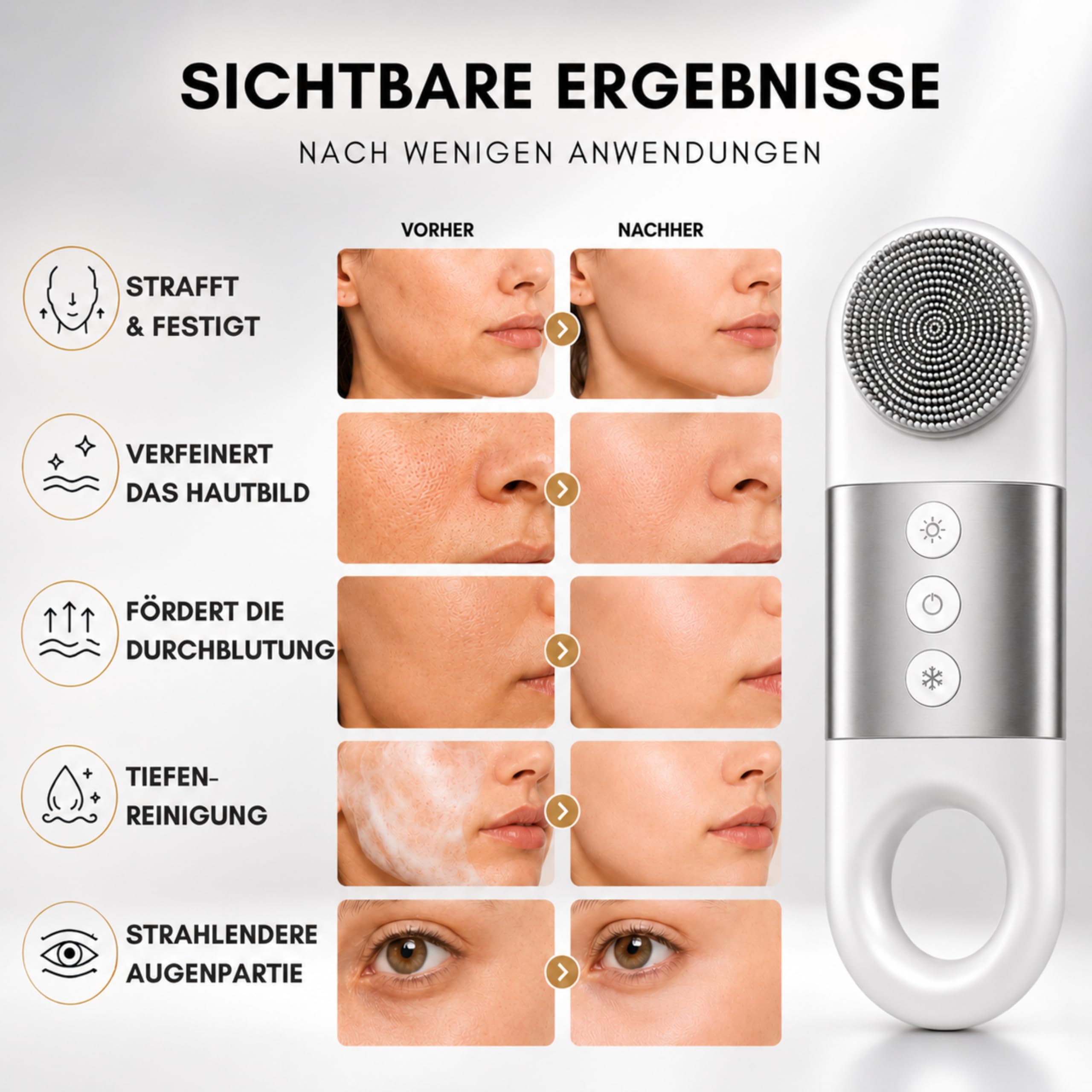 Gesichtsreinigungsbürste elektrisch, 3-in-1 Gesichtsreinigungsgerät mit Wärme & Kälte Funktion, Tiefenreinigung durch Vibrationsfunktion, Anti Aging Gerät für Gesichtspflege, Wiederaufladbar