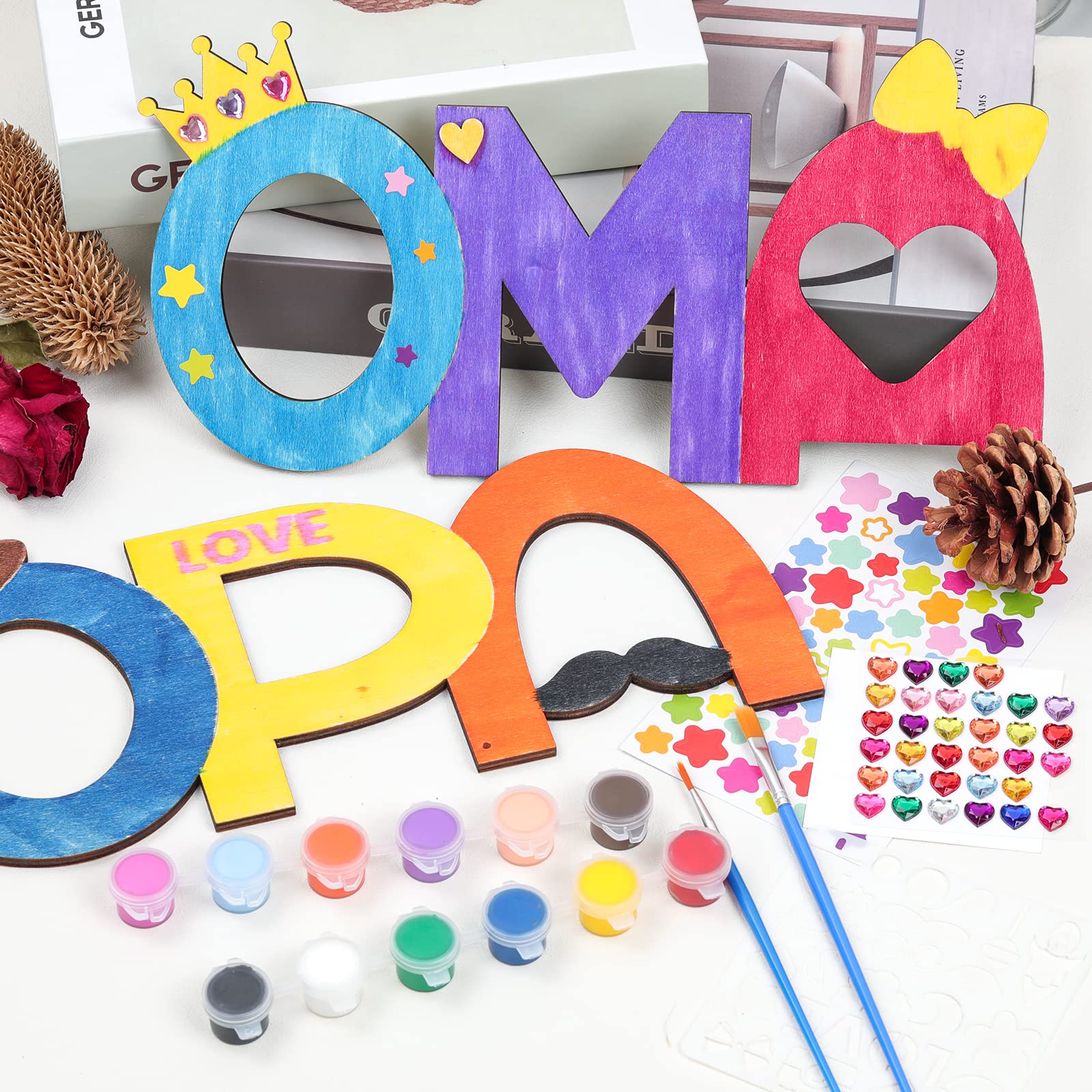 Cornice Portafoto In Legno MAMA PAPA Fai Da Te, Lettere Da Decorare Con Colori E Adesivi, Set Creativo Per Bambini, Regalo Compleanno Genitori Nonni
