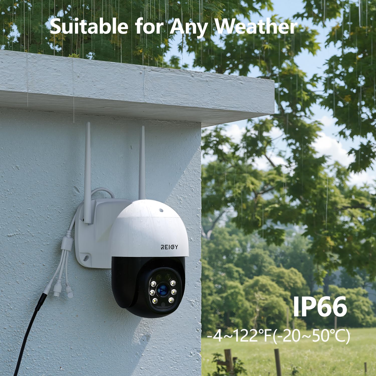 REIGY 8MP Cámara de Vigilancia WiFi Exterior 360°, Camara de Seguridad IP PT 3840*2160p, Visión Nocturna Infrarroja y Color, Audio Bidireccional, Detección de Movimiento Compatible con NVR iOS/Android