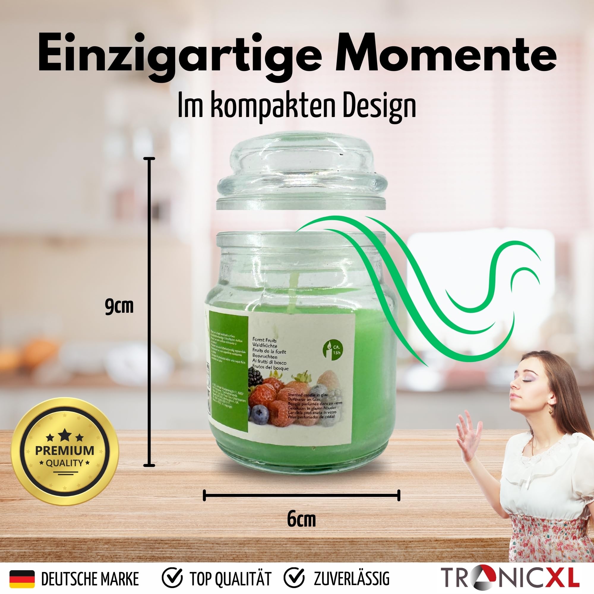 TronicXL 12 Stück Duftkerzen im Bonbonglas Duftkerze im Glas Set Brenndauer 15 Stunden Vintage Retro Deko