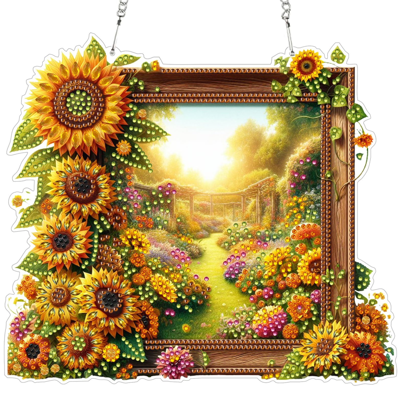 Diamond Art Suncatcher Kits for Adults,DIY Hanging Diamond Art Wind Chimes for Windows,Gem Art for Adults Window Hanging Kit for Home Garden Decoration(Sunflower)