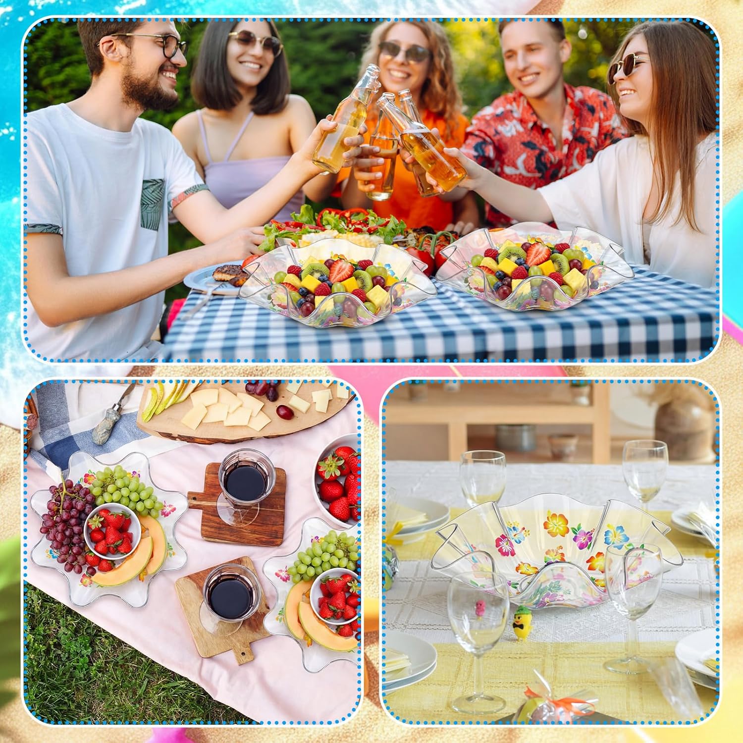 Tioncy 4 Pcs Hibiscus Plastic Bowls 8 Inch Hawaiian Luau Candy Bowls Reusable Serving Dish for Snack Fruit Candy Dish Holiday Tableware for Tropical Summer Beach Wedding Birthday Food Party Supplies