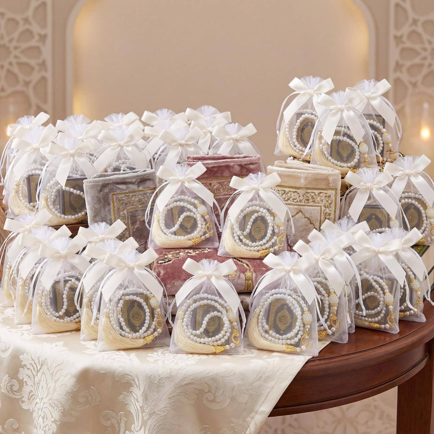 Cunno 24 Sets Muslim Prayer Beads Islamic Eid Gifts with Bows, Bags Tasbeeh Islamic Prayer Beads Bulk Party Favors Muslim Festival Rosary Religious Jewelry Favors for Ramadan Hajj Wedding - Image 6