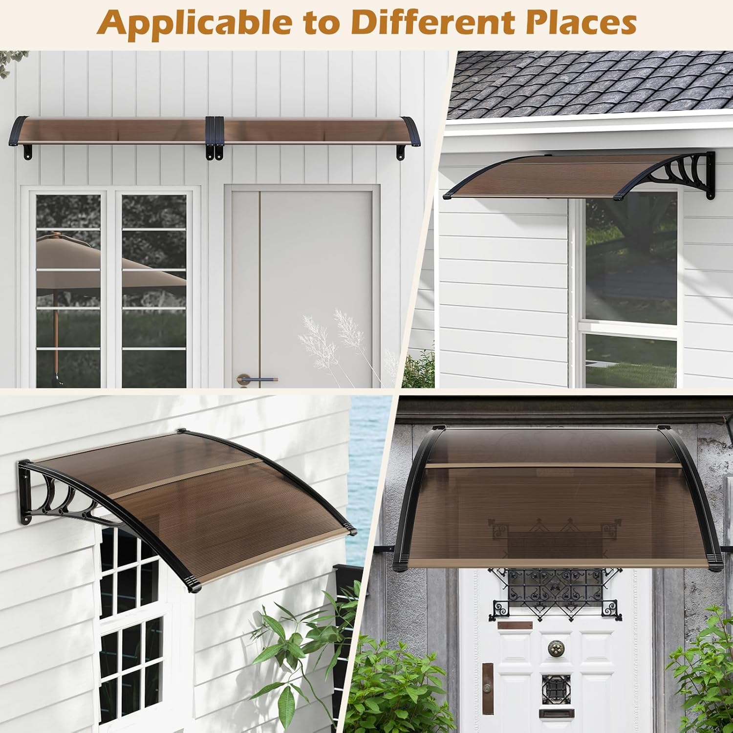 Tangkula 40" x 48" Window Awning, Modern Polycarbonate Overhead Door Awning with Hollow Sheet for Rain Snow Sunlight Protection, UPF 50+ Awnings for Patio, Door, Deck, Porch