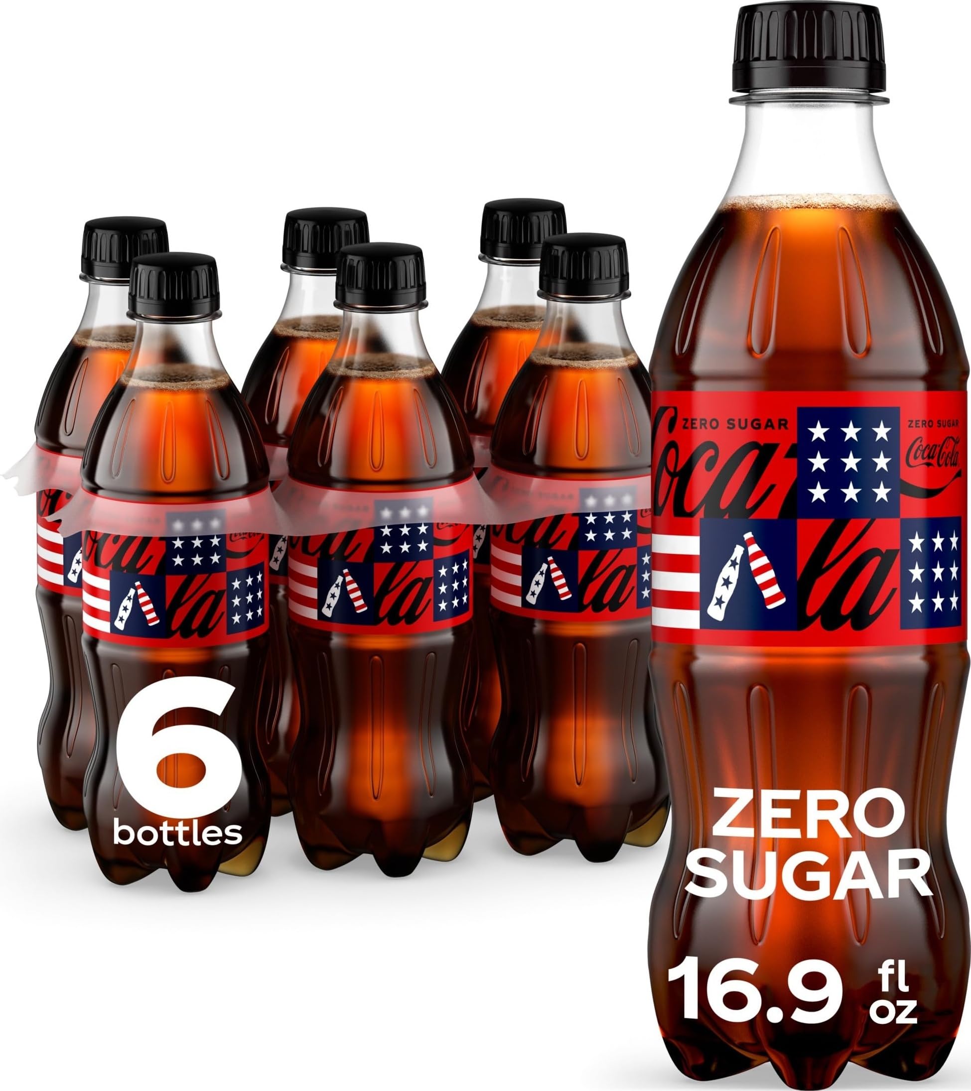 Coca-Cola Zero Sugar Soda Soft Drink Bottles, 16.9 fl oz, 6 Pack