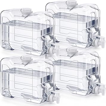 Funnymoom 4 Pcs Drink Dispenser for Fridge Refrigerator Plastic Reusable Water Dispensers Bottle with Spigot Bpa Free for Party Outdoors Home Office Activitiesclear, 2 Gallon