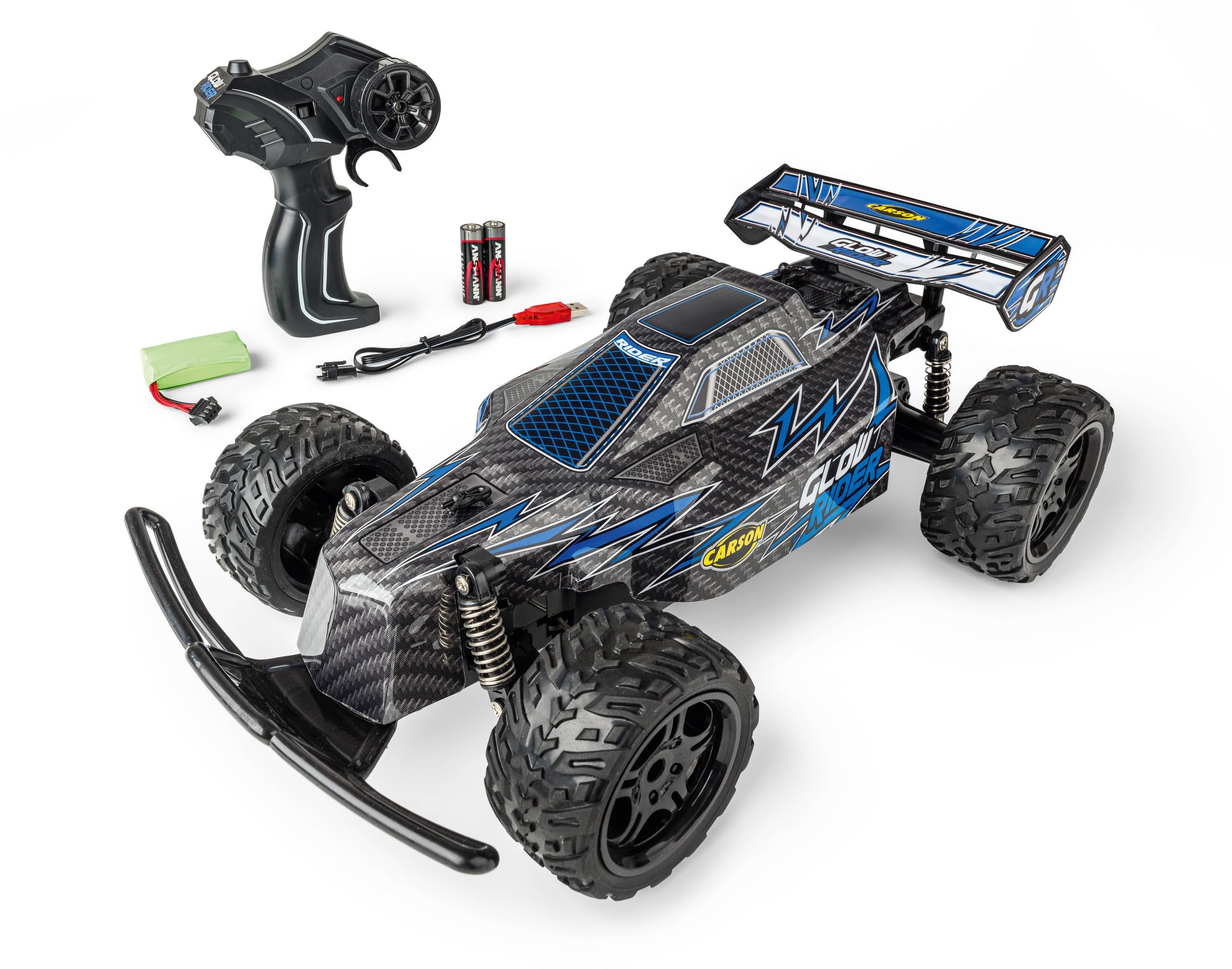 Carson 500404299 1:12 Glow Rider 2.4GHz 100% RTR niebieski - pojazd RC, pojazd, pojazd RC dla dzieci, pojazd zdalnie sterowany, 100% kompletny zestaw