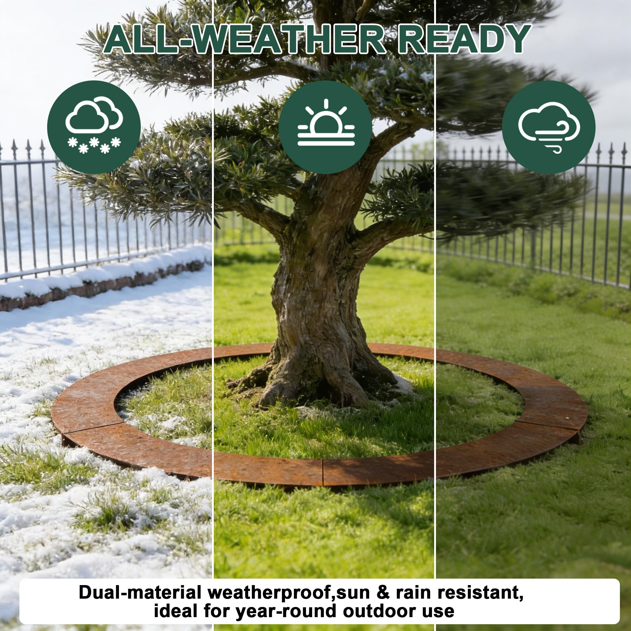 UISEBRT Anneau plat - Bordure de pelouse - En acier Corten résistant aux intempéries - Bord de tonte pour arbres et arbustes - Protection des racines - Diamètre : 60/90 cm
