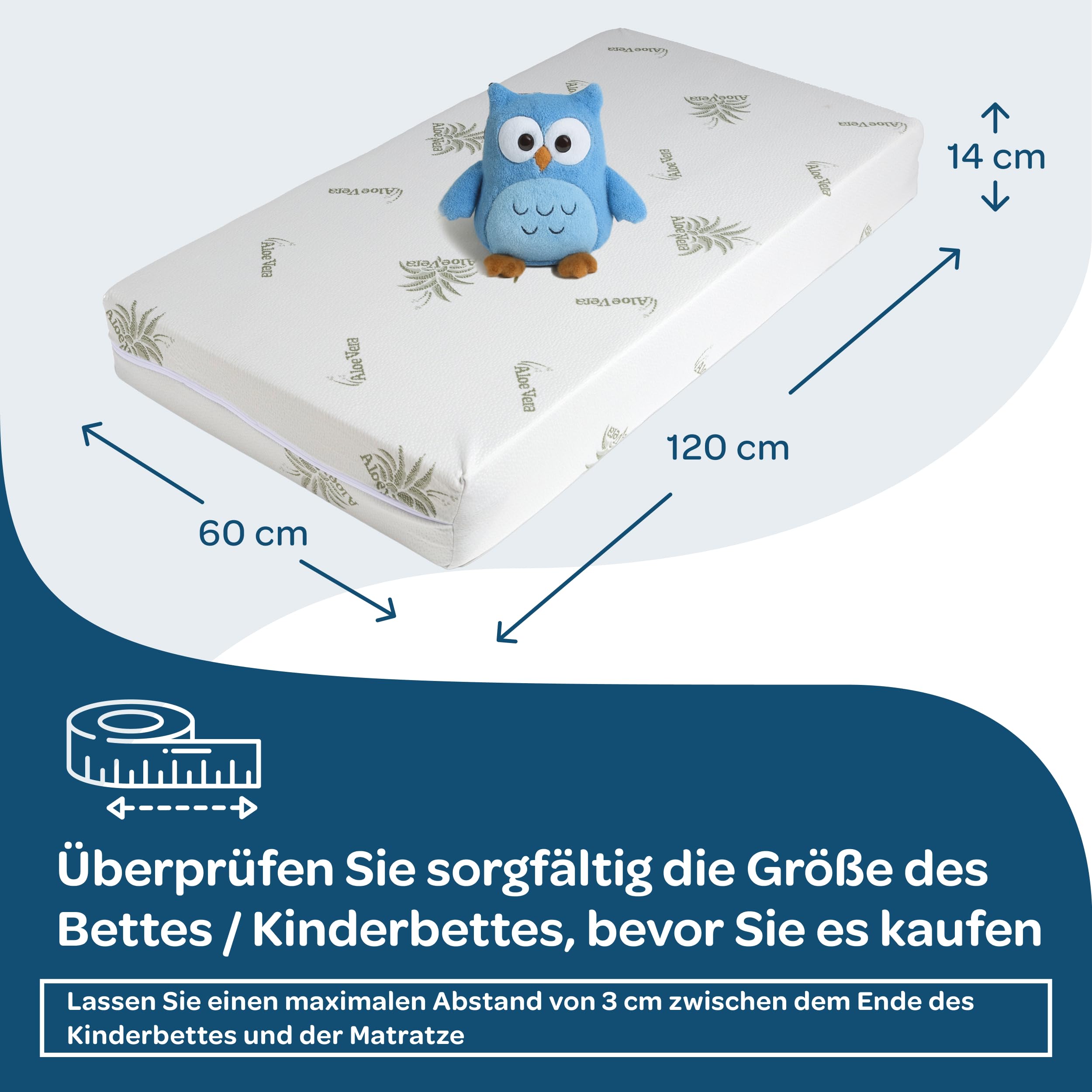 DOLCI SOGNI Matratze 60x120 cm für Babybett und Kinderbett, Atmungsaktive Babymatratze mit Aloe Vera Bezug, Oeko-TEX® & CertiPUR™, 14 cm Höhe